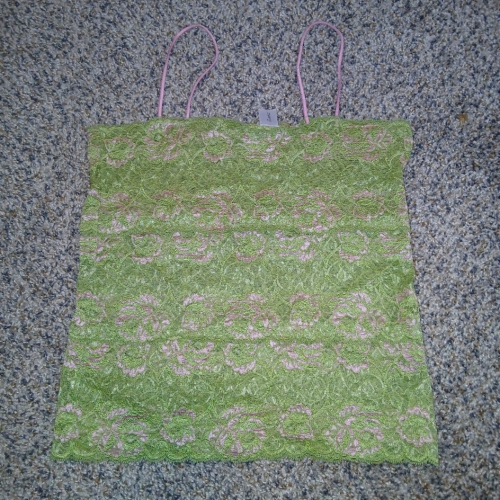 Secret Treasures Y2K Lace Strappy Tank Green And Pink Floral Lace Small